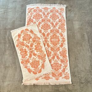 VTG Callaway Bath Towel, Hand Towel Grand Damask Floral Peach Orange *READ*